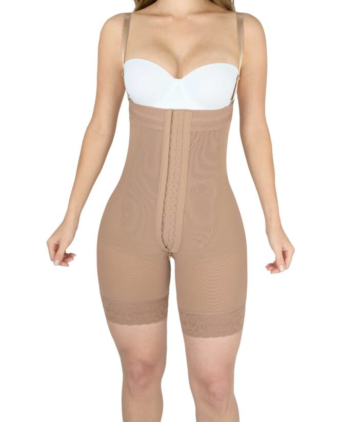 Model Wearing Strapless with Hooks Shapewear High Compression