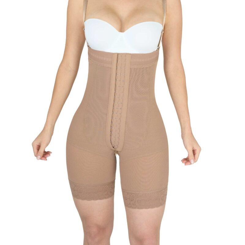 Model Wearing Strapless with Hooks Shapewear High Compression